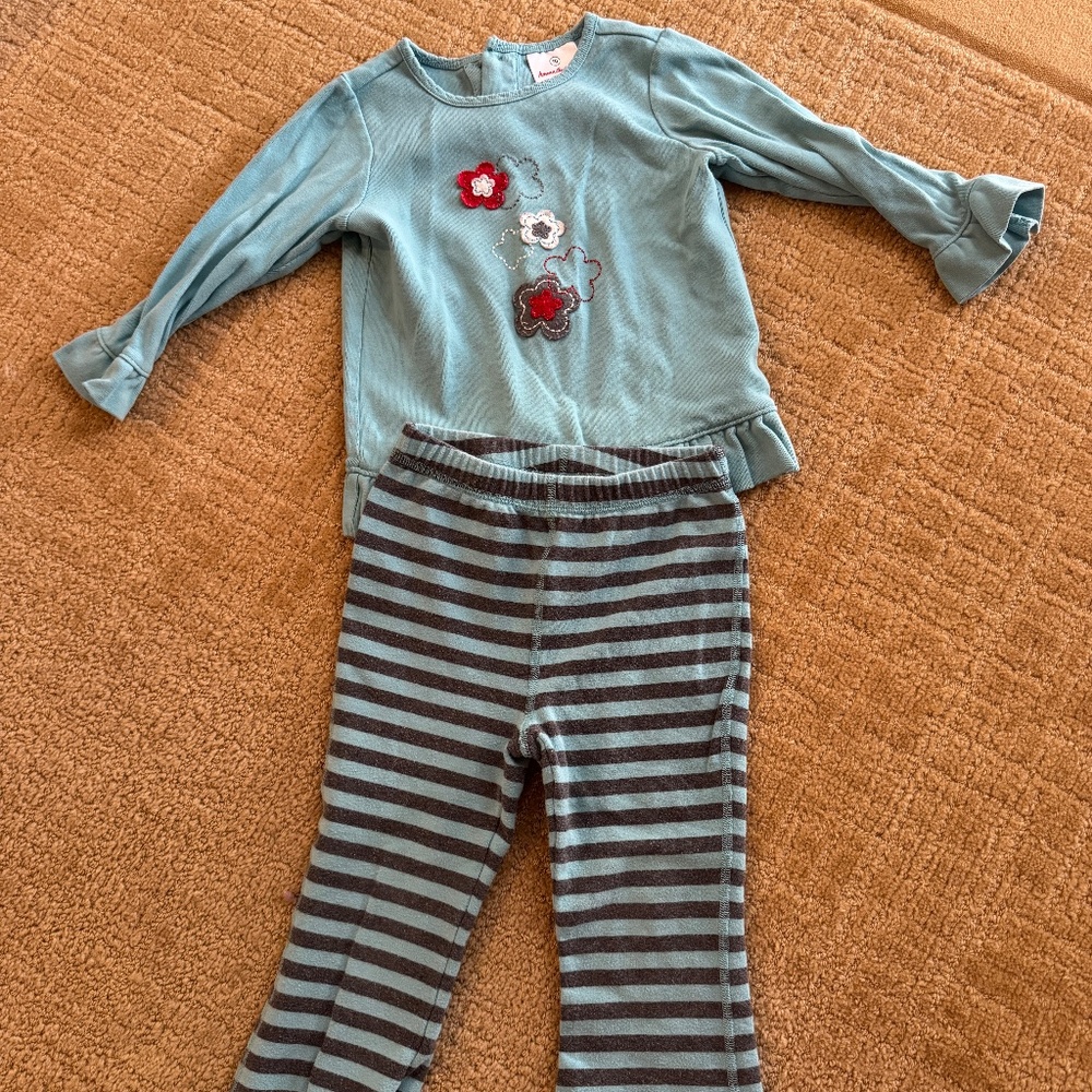 Hanna Andersson Bundle - Blue Shirt & Stripped Pants | Size 90